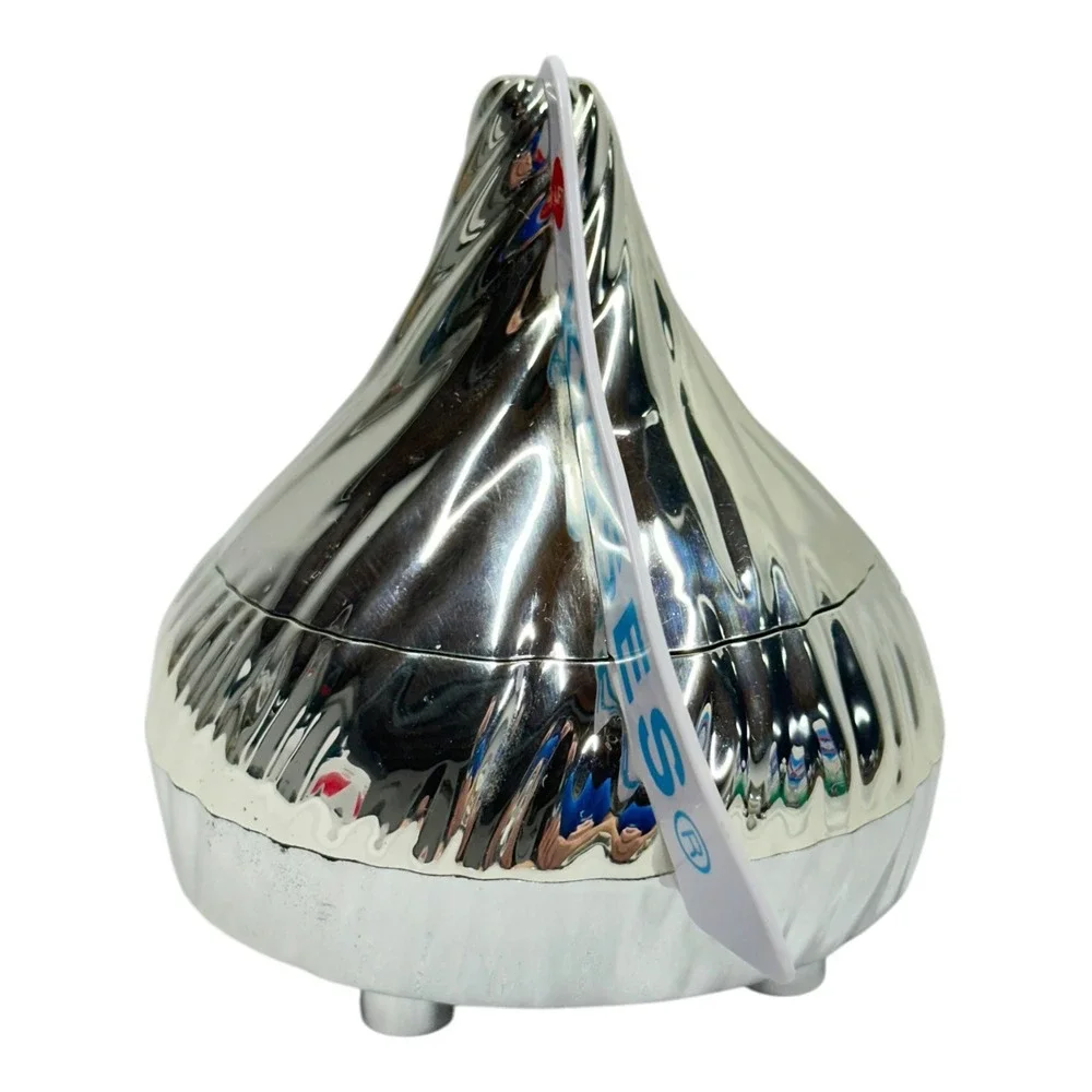 Hersheys Kisses Musical Candy Dish Silver Chrome Collectible Hinged Lid Works